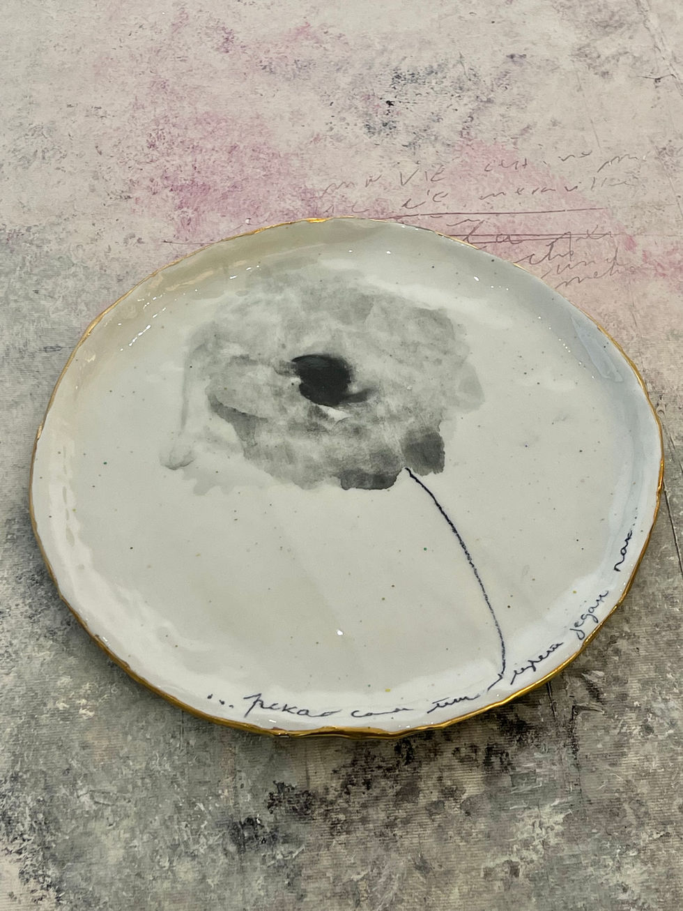 Handmade and handpainted unique Limoges Porcelain Plate, Dandelion Collection Zurich, Switzerland