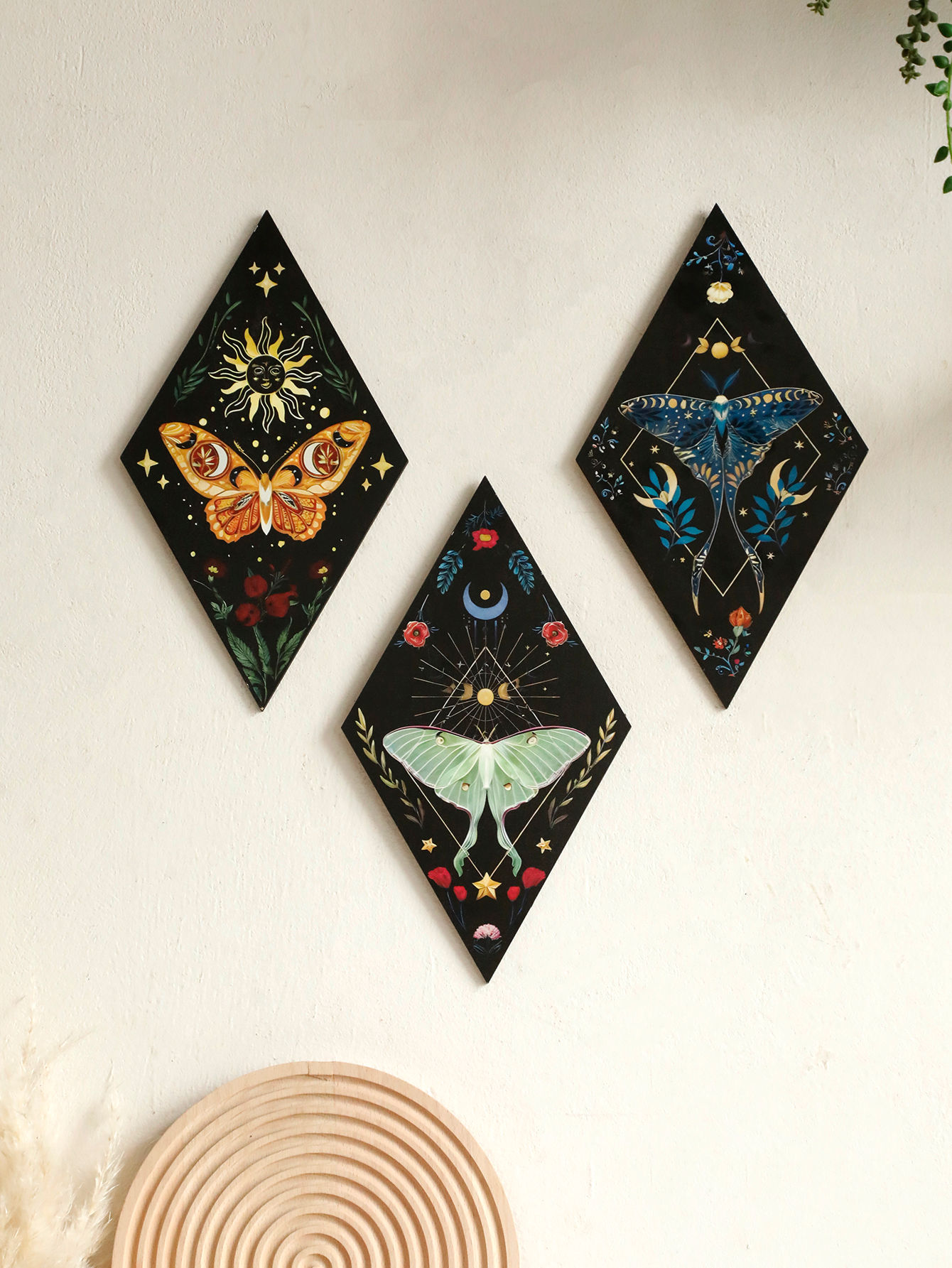 Mystical Forest Fauna Rhomboid Wooden Wall Decor