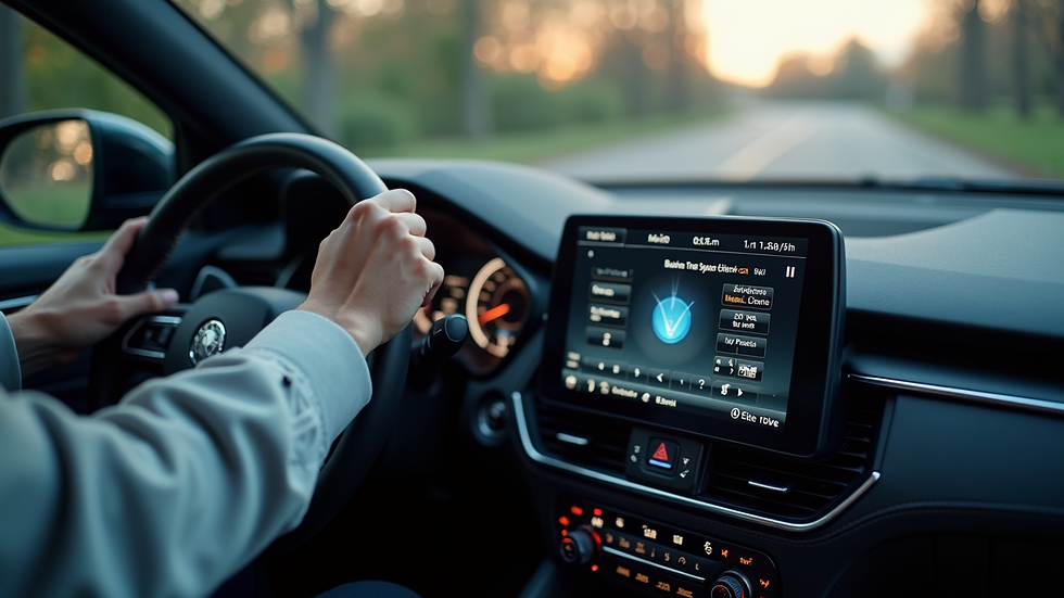 Close-up view of a car dashboard with digital touchscreen interface