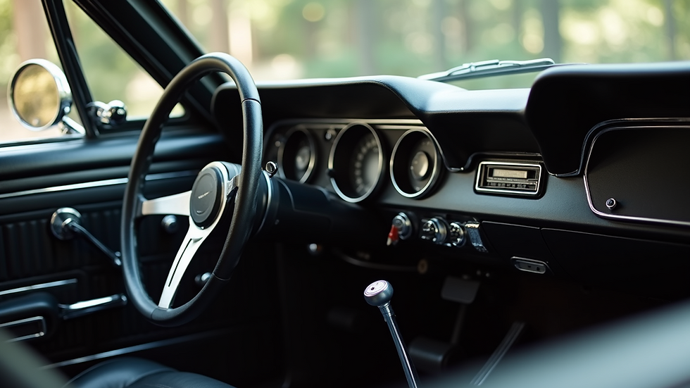 Close-up view of a classic Ford Mustang interior
