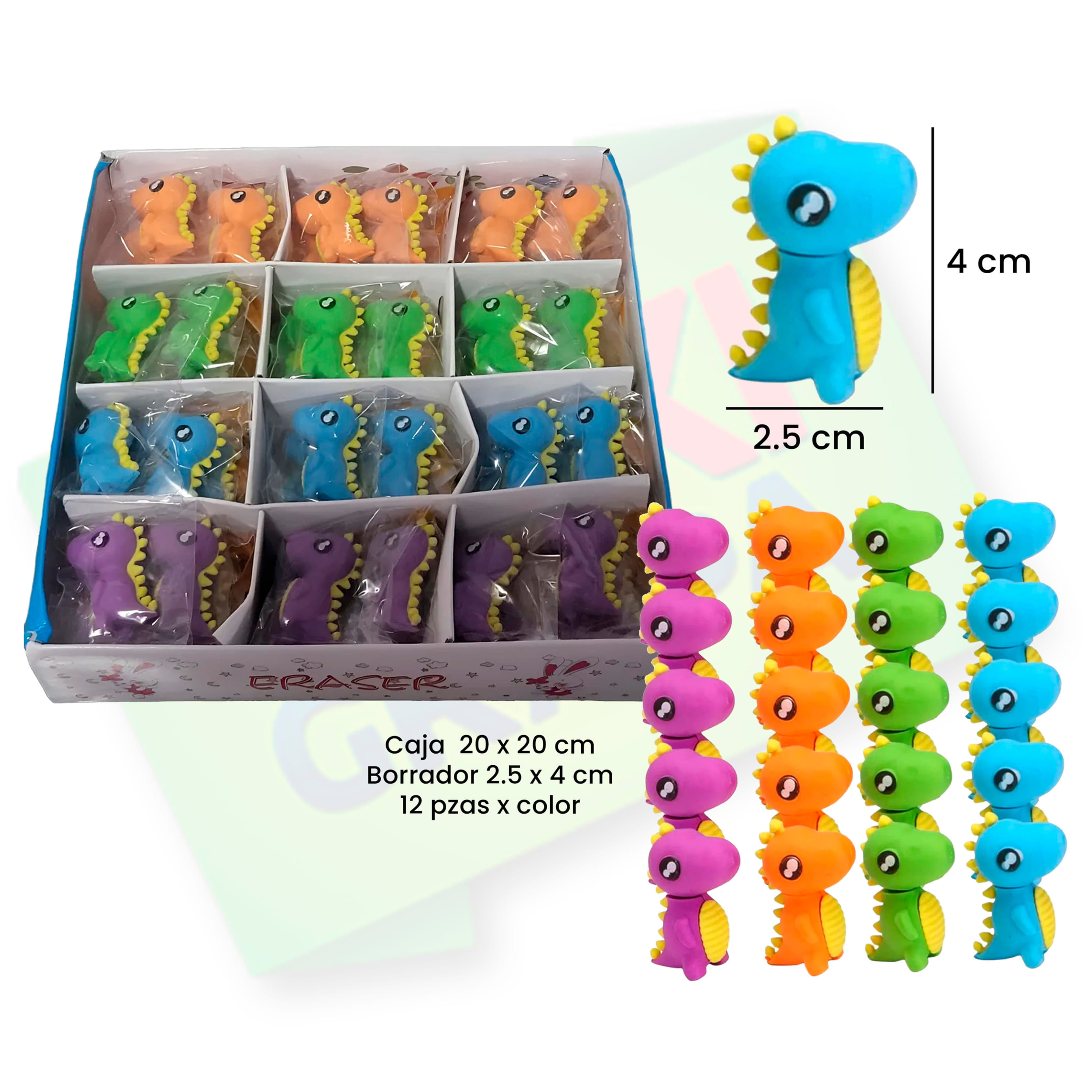Borrador figura de dinosaurio caja c/ 48 pzas