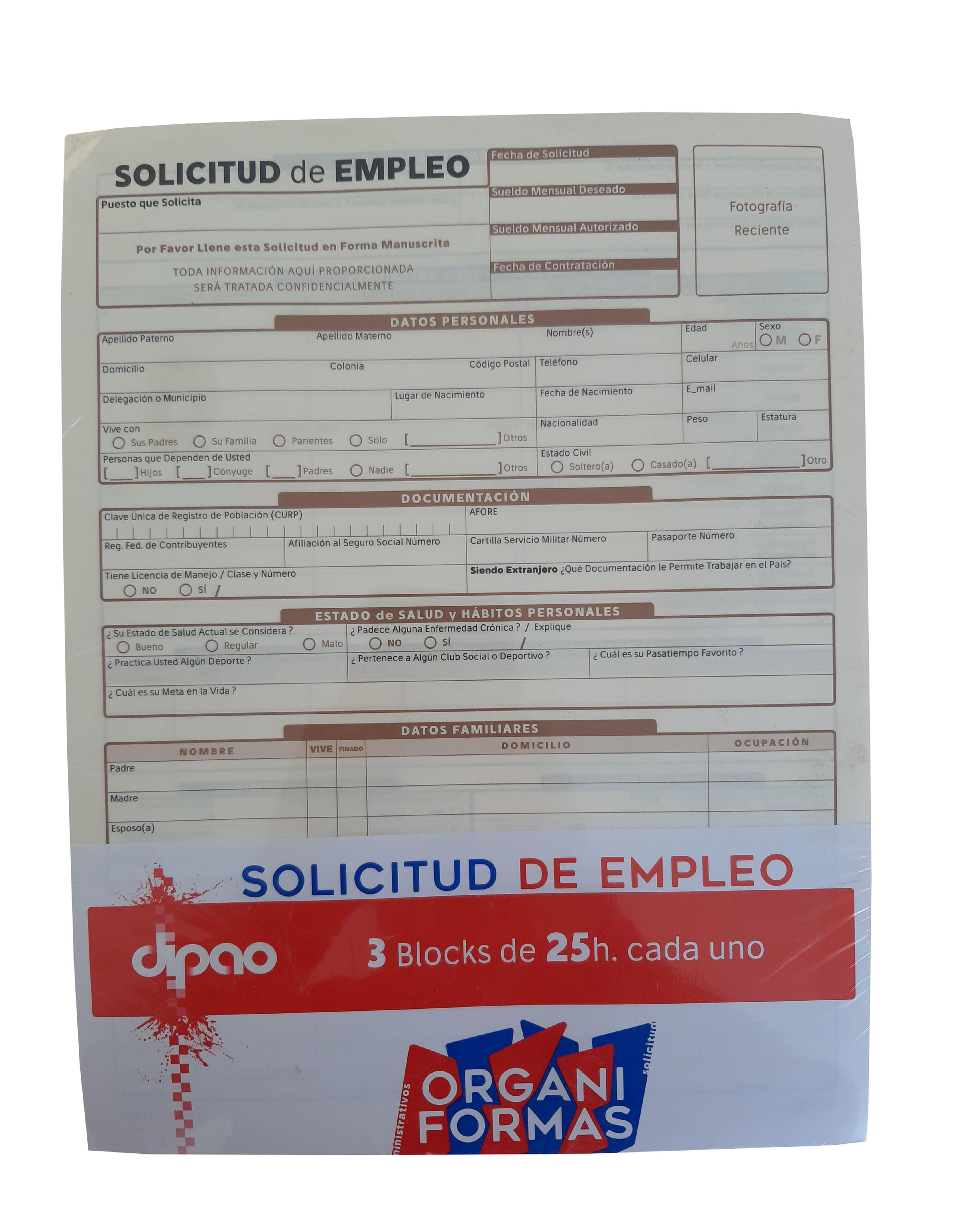 Solicitud de empleo block con 25 hjs