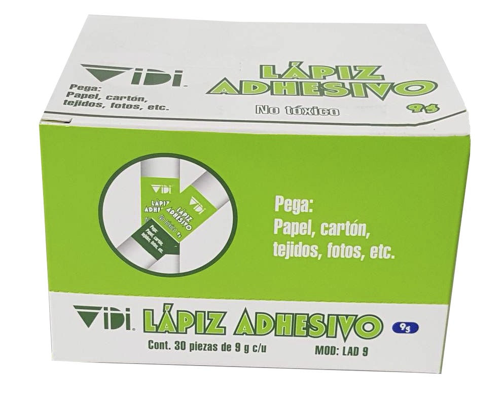 Lápiz adhesivo de 9 gr caja con 30 pzas
