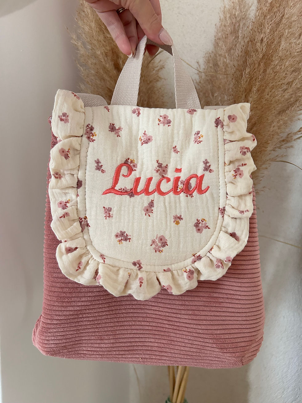 Sac à dos velours côtelé gaze de coton personnalisé avec froufrous