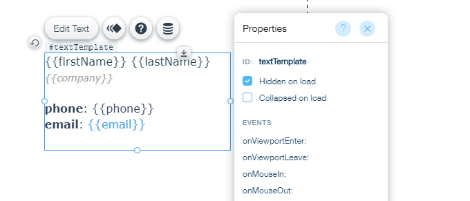 wix editor - template of text element
