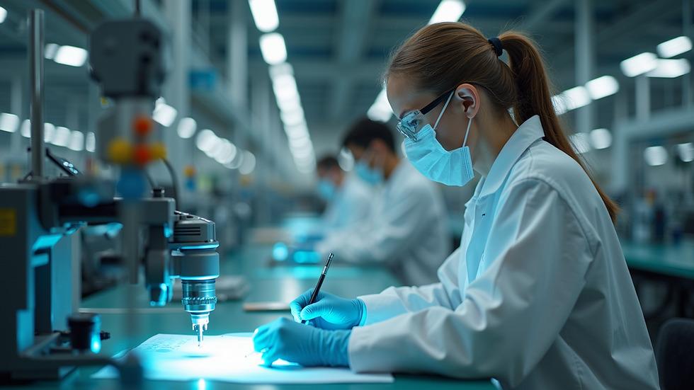 Close-up view of a quality control inspection process