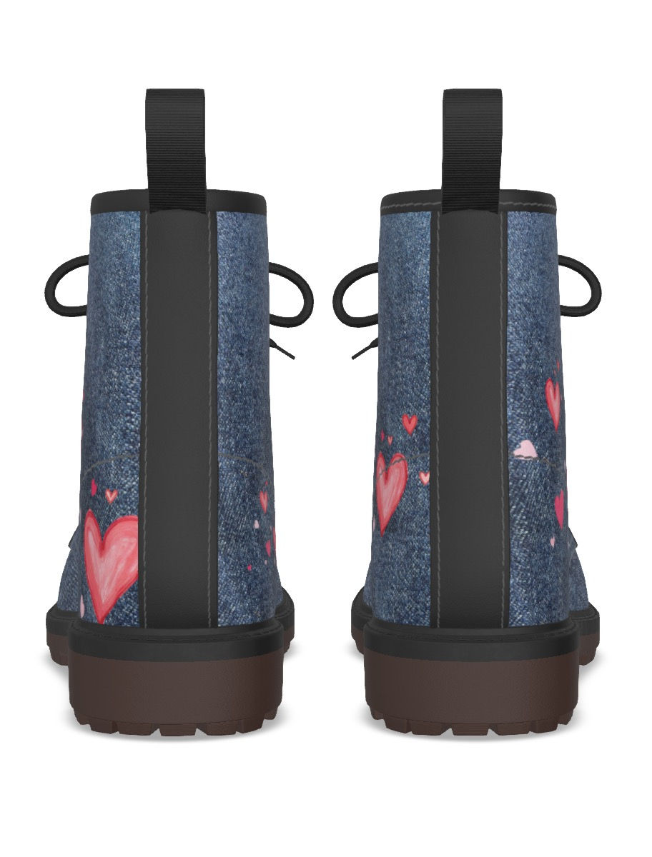 Pair of blue boots decorated with hearts. Beloved Women's Boots stand out.