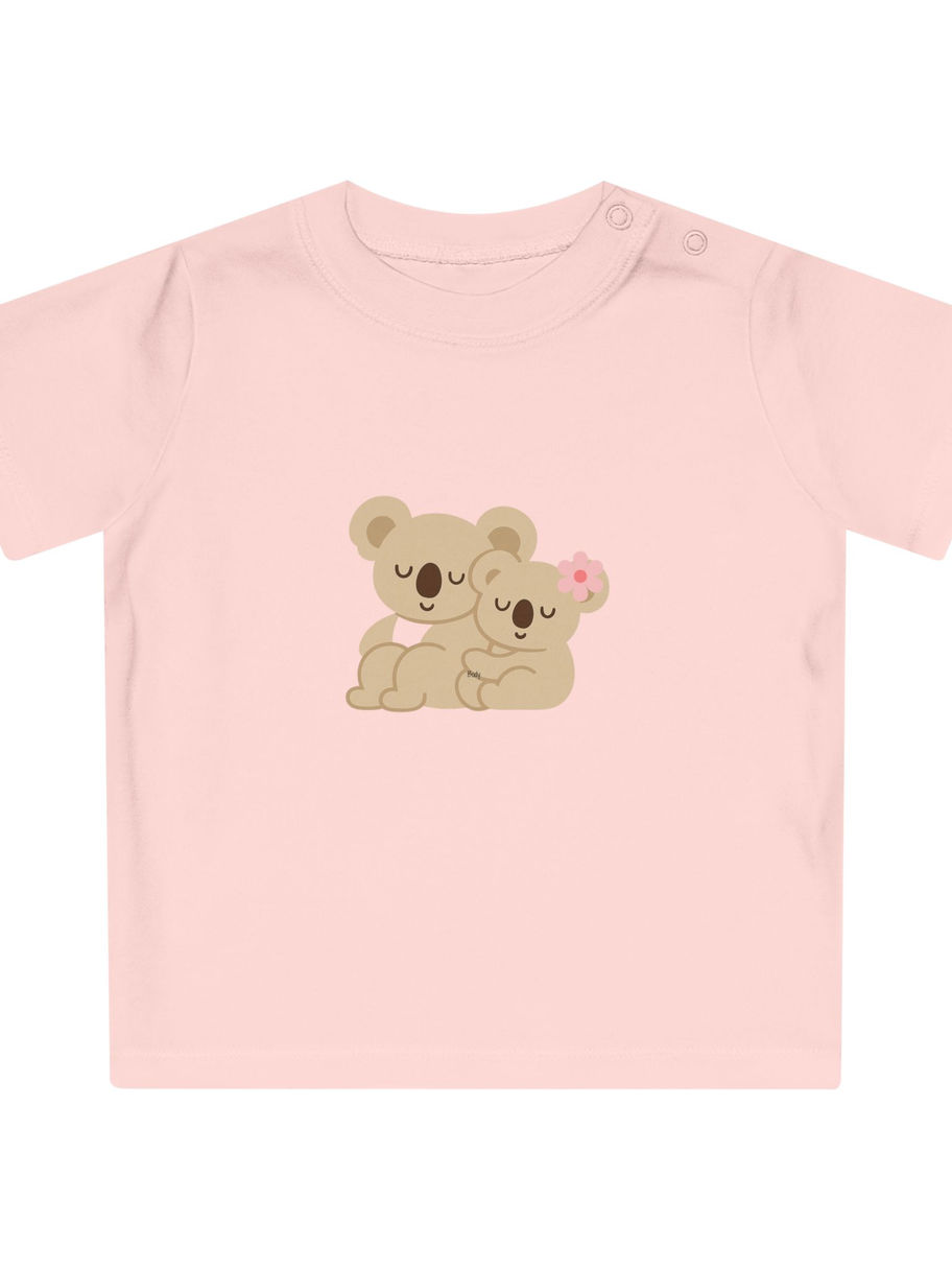Pink t-shirt with two koala bears illustration, comfortable baby wear.