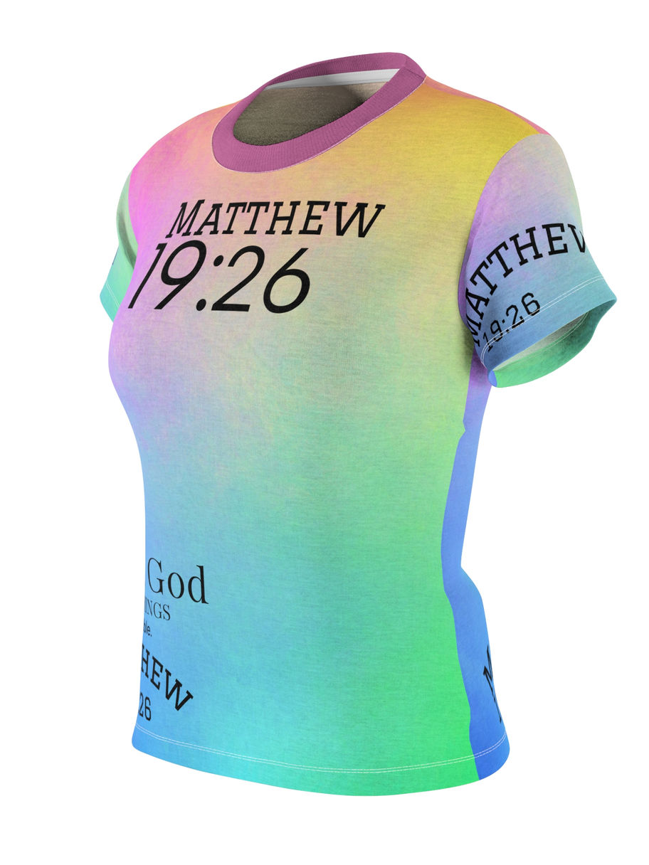 Colorful t-shirt with text Matthew 19:26, all things are possible, Beloved Kid's T-Shirt.