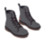 Gray combat boots with black laces and brown soles, shown in detail.