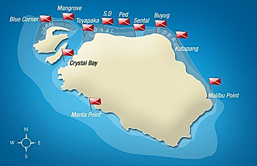 Bali, scuba diving Map, Nusa Penida, carte Bali