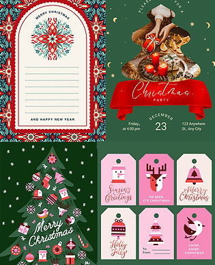 Folk & Traditional Christmas — Folk and traditional Christmas Canva templates with vintage ornaments and festive red and green.