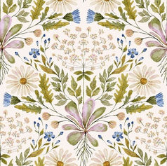 Watercolor wildflower herbarium fabric pattern, pressed botanical meadow flowers by Iryna Trigubova on Spoonflower