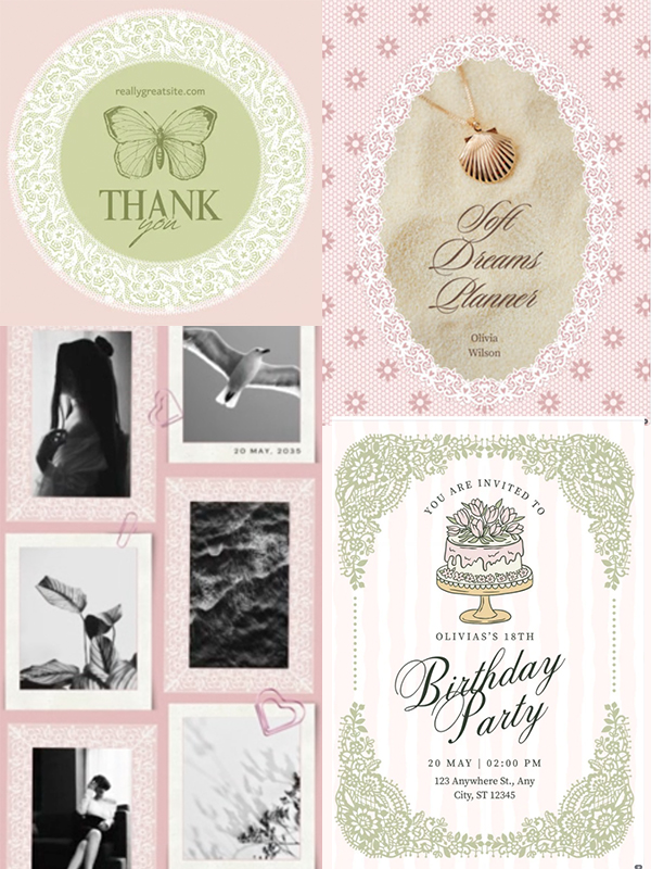 Soft Vintage & Lace — Pastel lace invitations, cards, quotes and spring social posts
