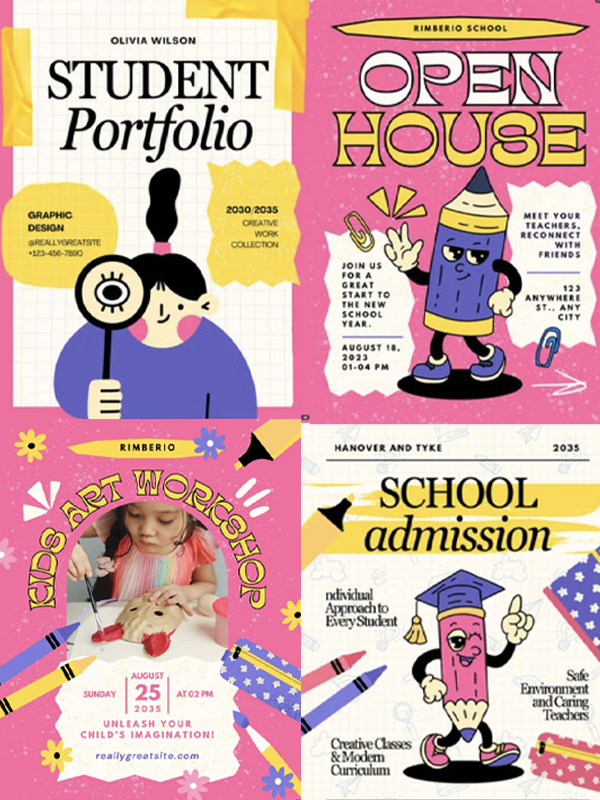 Back to School — Cheerful retro mascots and playful colors for a new school year.