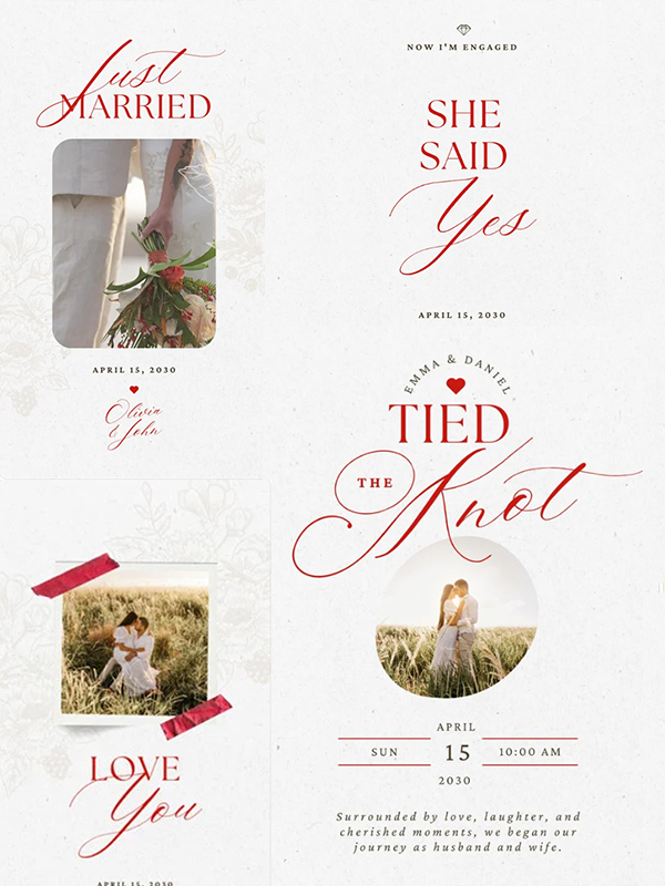 Free Canva Wedding — Free red and white minimalist wedding templates, ready to edit in Canva.