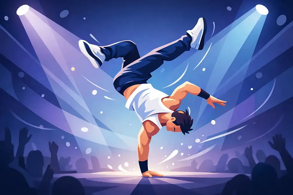 Acrobatic Male Dance Performance, Turned Up