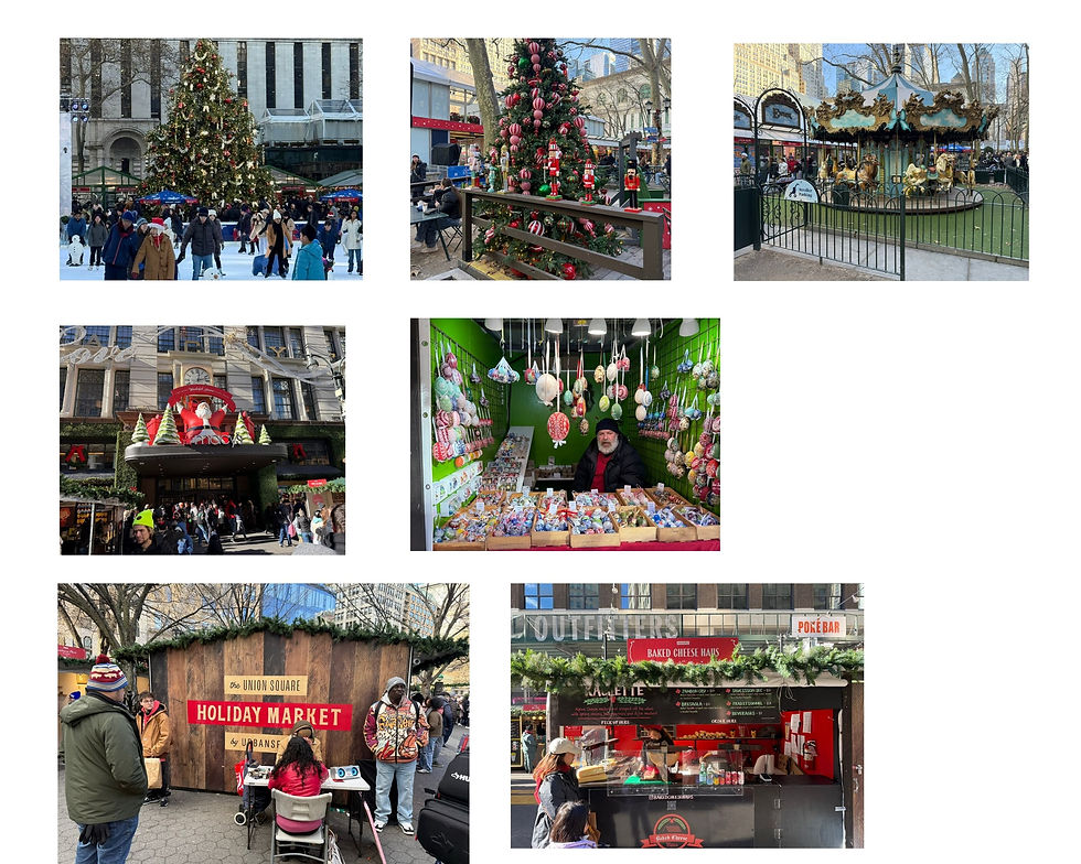 First row - Bryant Park Christmas Market; Second Row - Herald Square Christmas Market; Third Row - Union Square Christmas Market New York City