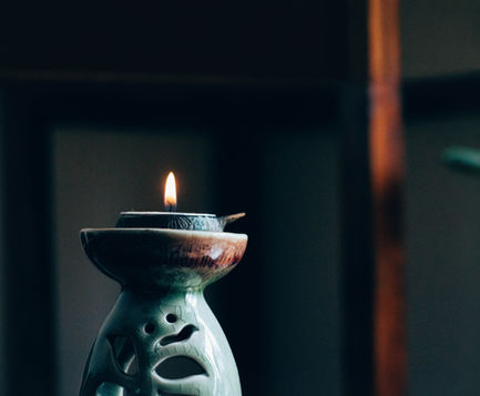 Finished ceramic candle holder on display. 