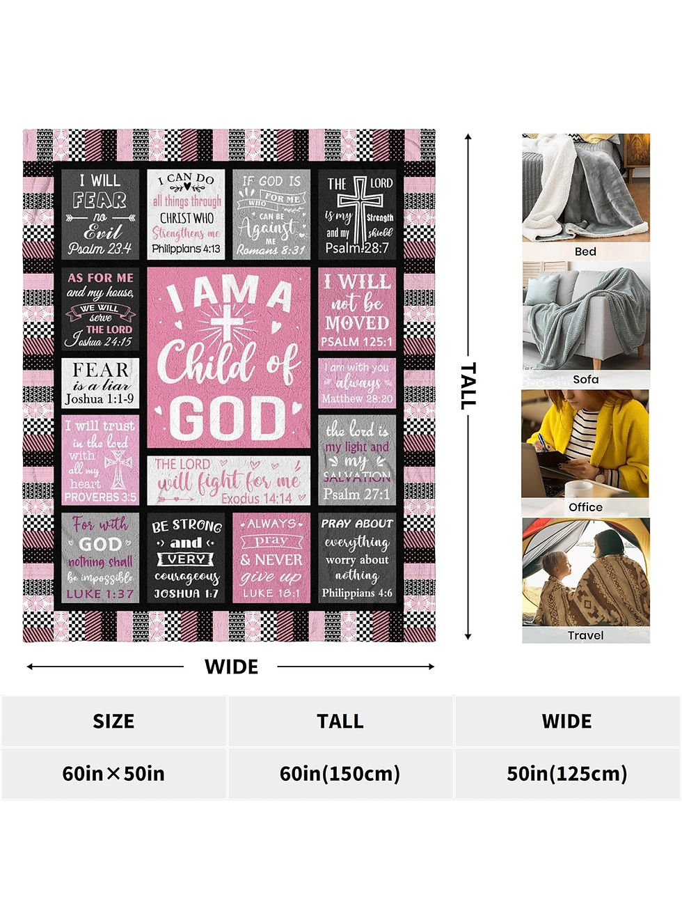 Thumbnail: Christian Gifts for Women Blanket 60"x50" - I Am a Child of God Blankets - Inspi