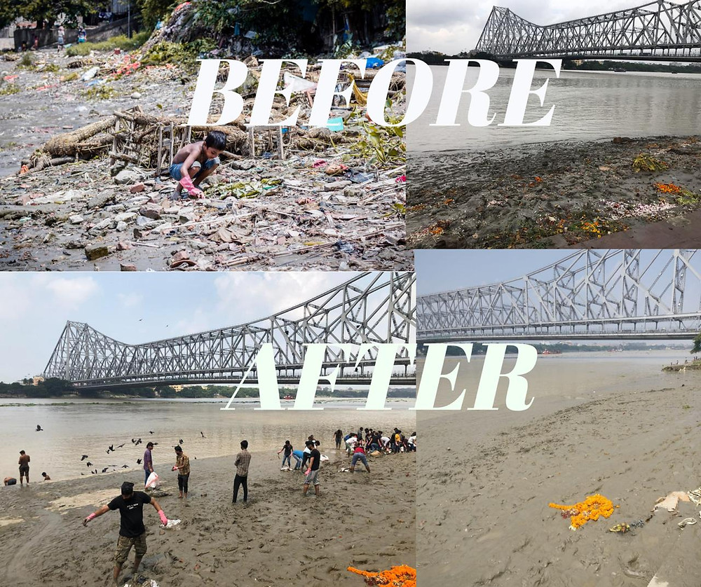 A before and after condition of ghat after 6 clean-up drive