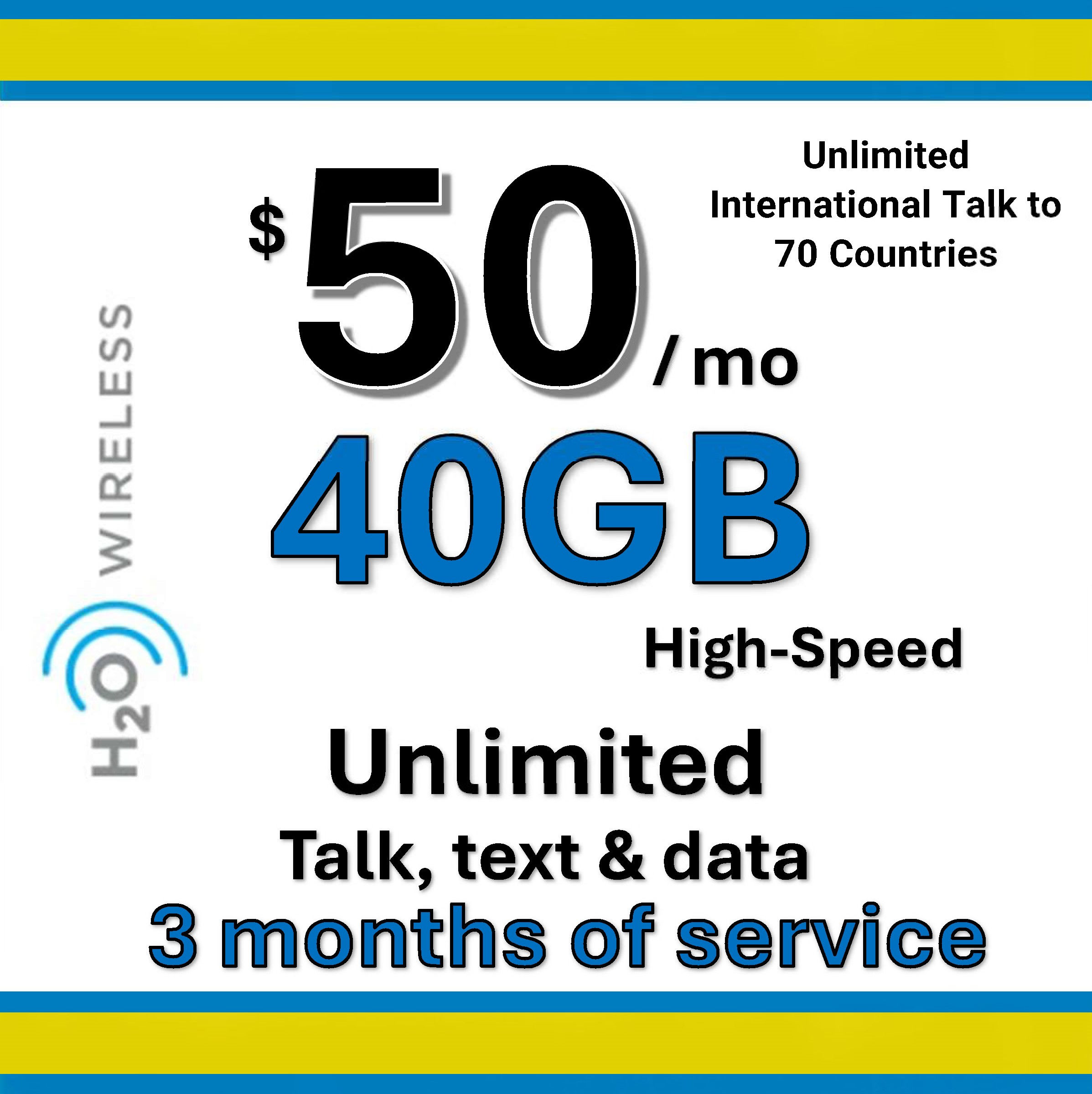 H2O $50 Cellphone Plan - Multi month