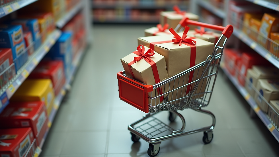 High angle view of an online shopping cart full of discounted items