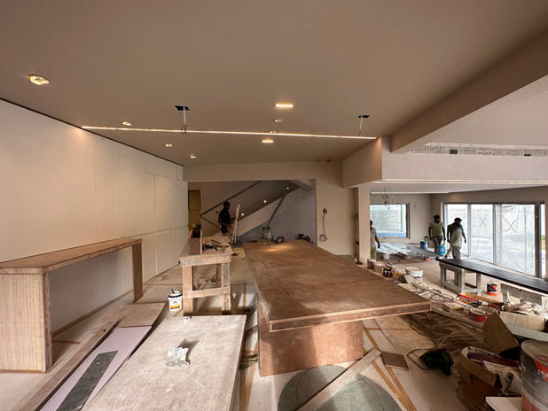 Ongoing interiors of living room of Residence at Embassy Grove Bengaluru - Award winning residential interior design and construction by Melange Interiors Bengaluru