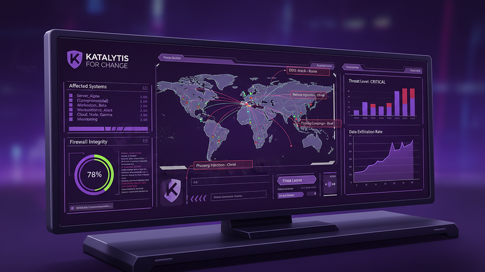 Close-up view of a cybersecurity dashboard monitoring network threats