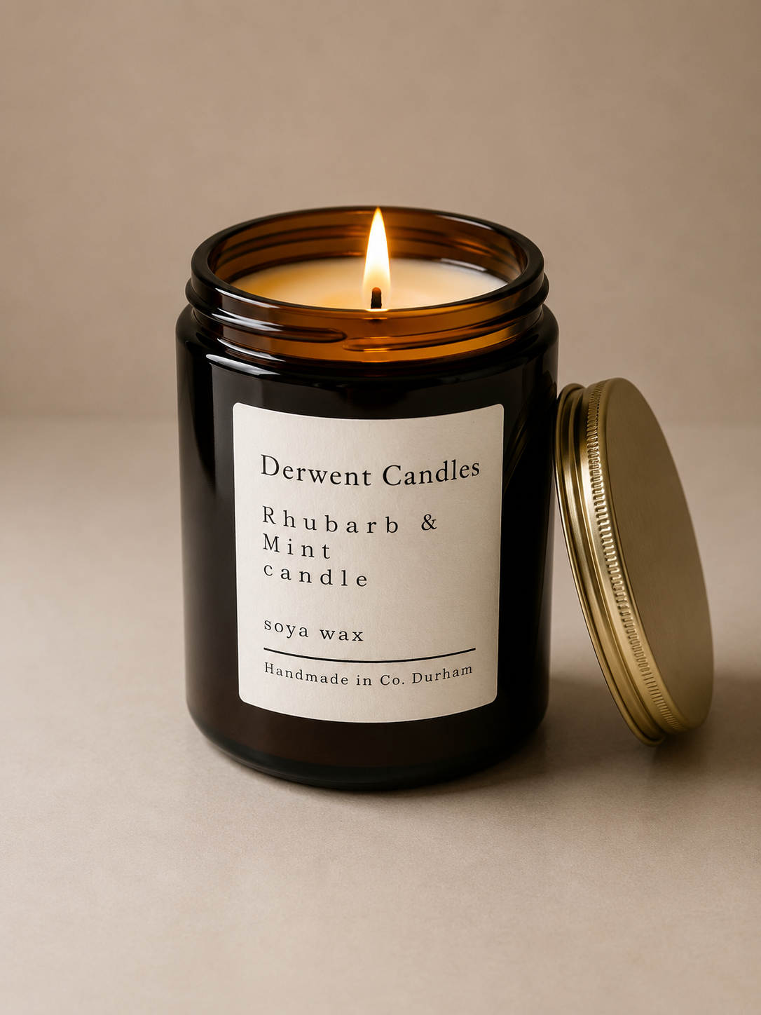 Handmade candle in rhubarb & Mint by Derwent Candles