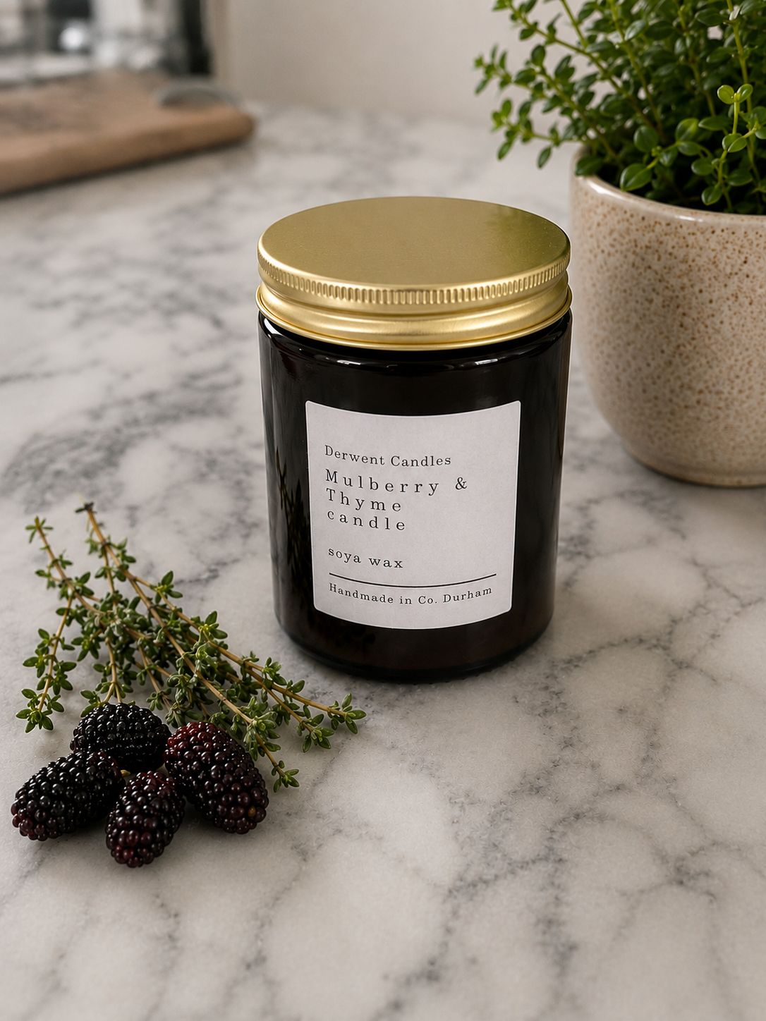 Mulberry & Thyme Soya Candle in Amber Jar