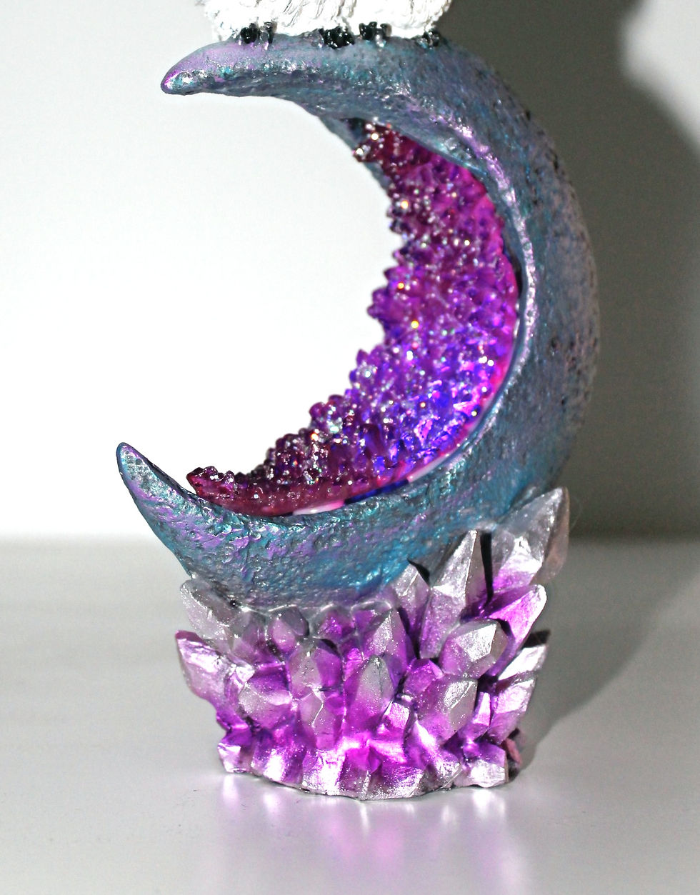 Thumbnail: Chouette sur Lune de Cristal Multi LED 19 Cm
