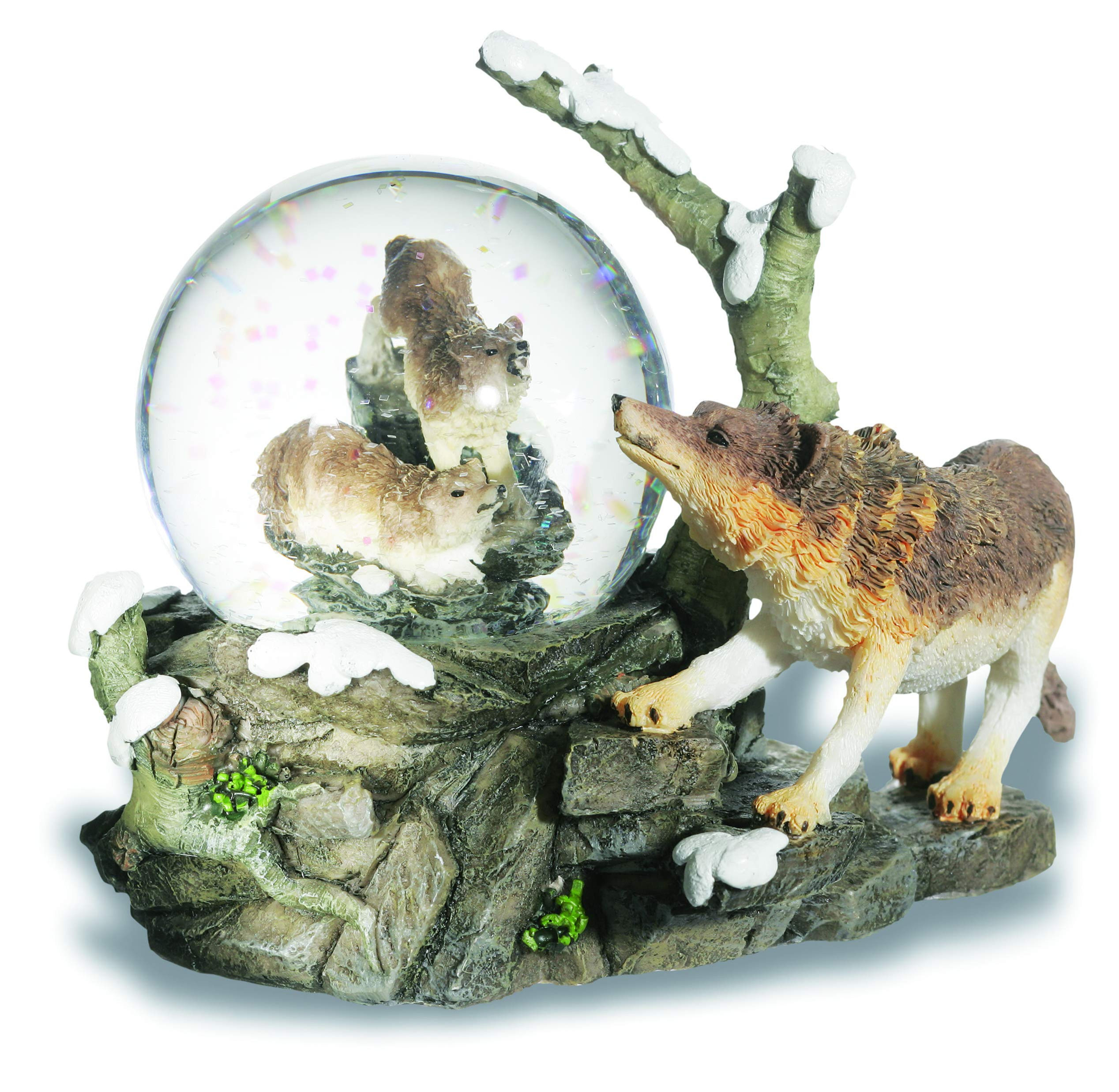 Figurine Boule de Neige Loups sur Rocher
