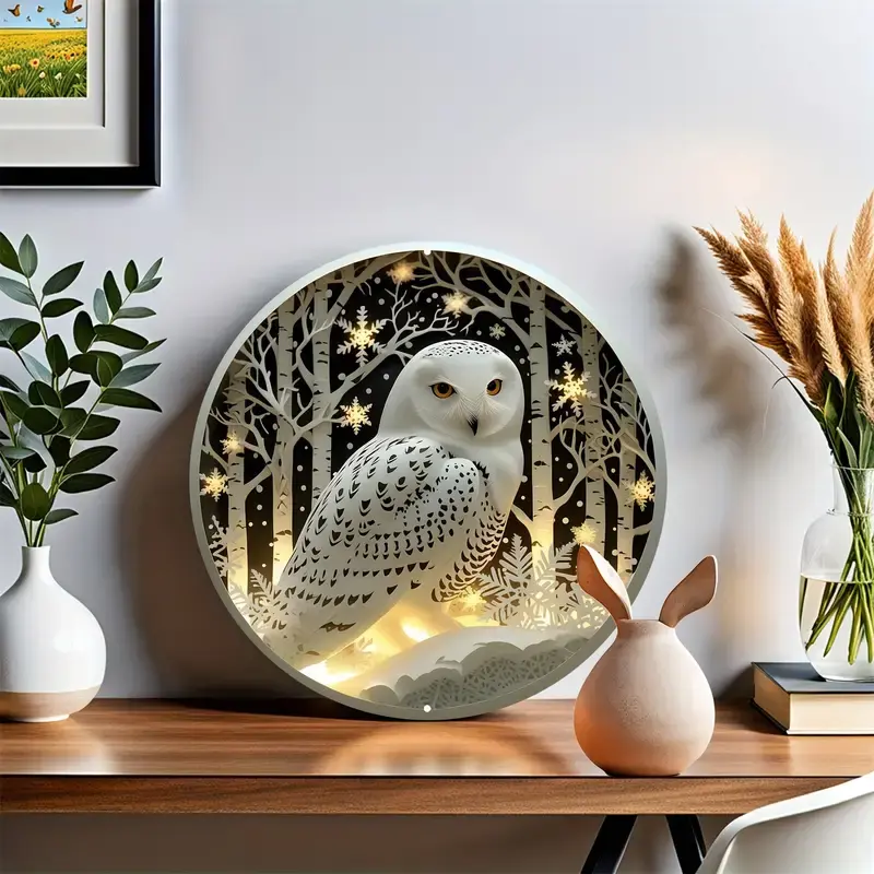 Thumbnail: Art Mural Rond  Aluminium de Chouette des Neiges