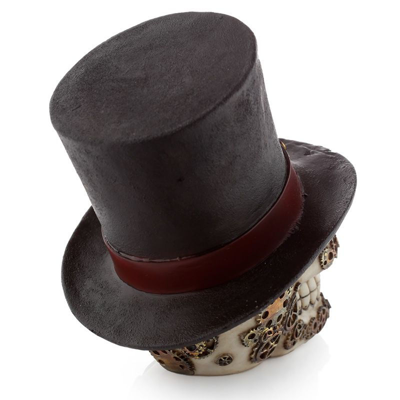 Thumbnail: Crâne Décoration Steampunk Chapeau Haut de Forme 16 Cm