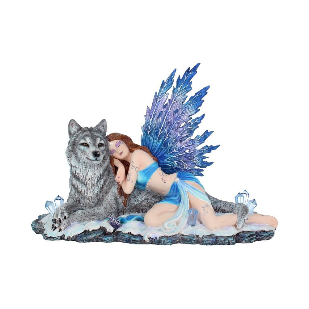 Statuette allongée & son Loup gris