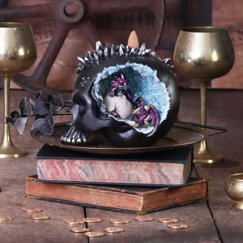 Thumbnail: Figurine Crâne Crystal Dragon Brûle Encens 15 Cm