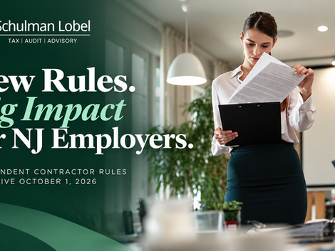 Schulman Lobel graphic promoting the article on New Jersey's new independent contractor rules taking effect October 1, 2026.