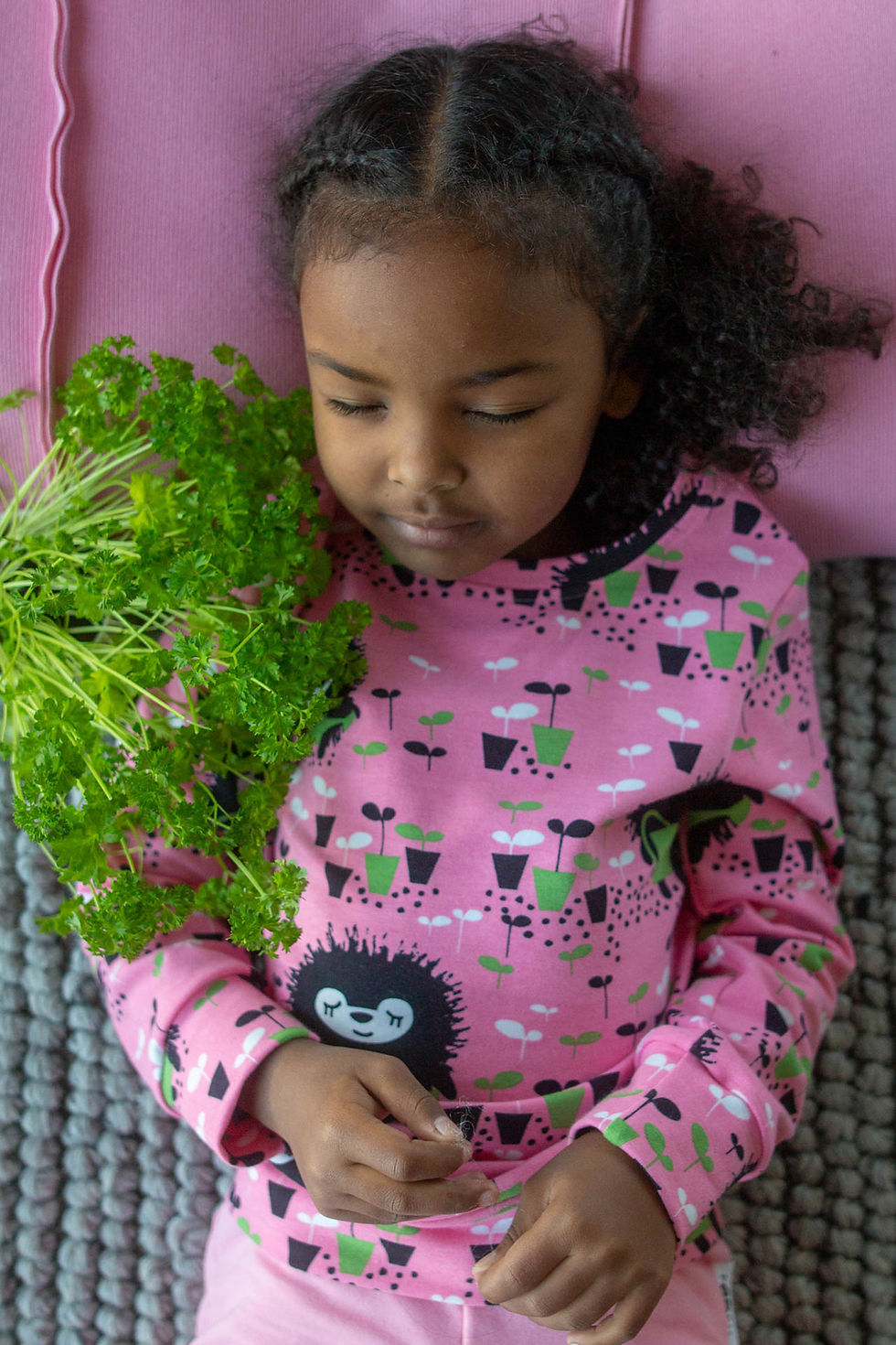Thumbnail: PaaPii ALPI organic Sweatshirt, Siiri in the Garden | Light Pink and Green
