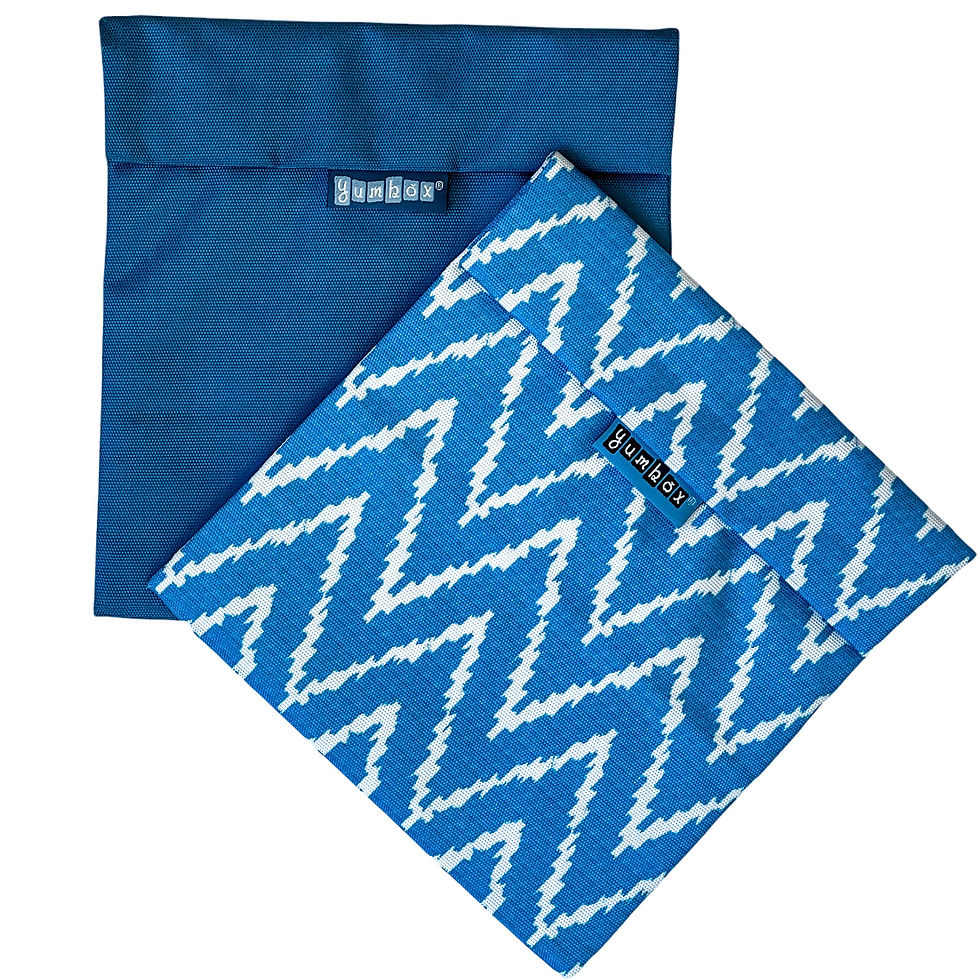 Thumbnail: Yumbox Pochette reusable Sandwich /Snack bag, set of 2 | Peacock & Aqua zig Zag