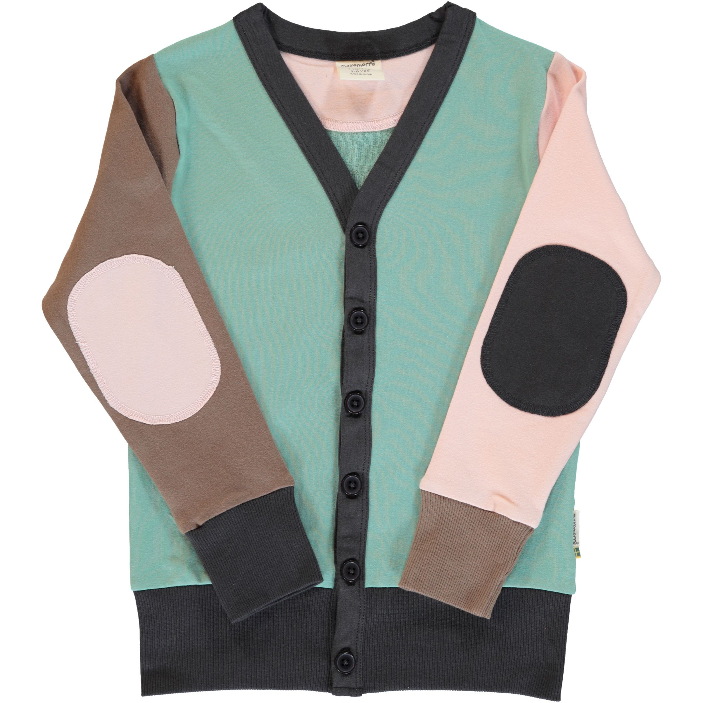 MAXOMORRA organic Cardigan V Sweat | Block Multi Forest