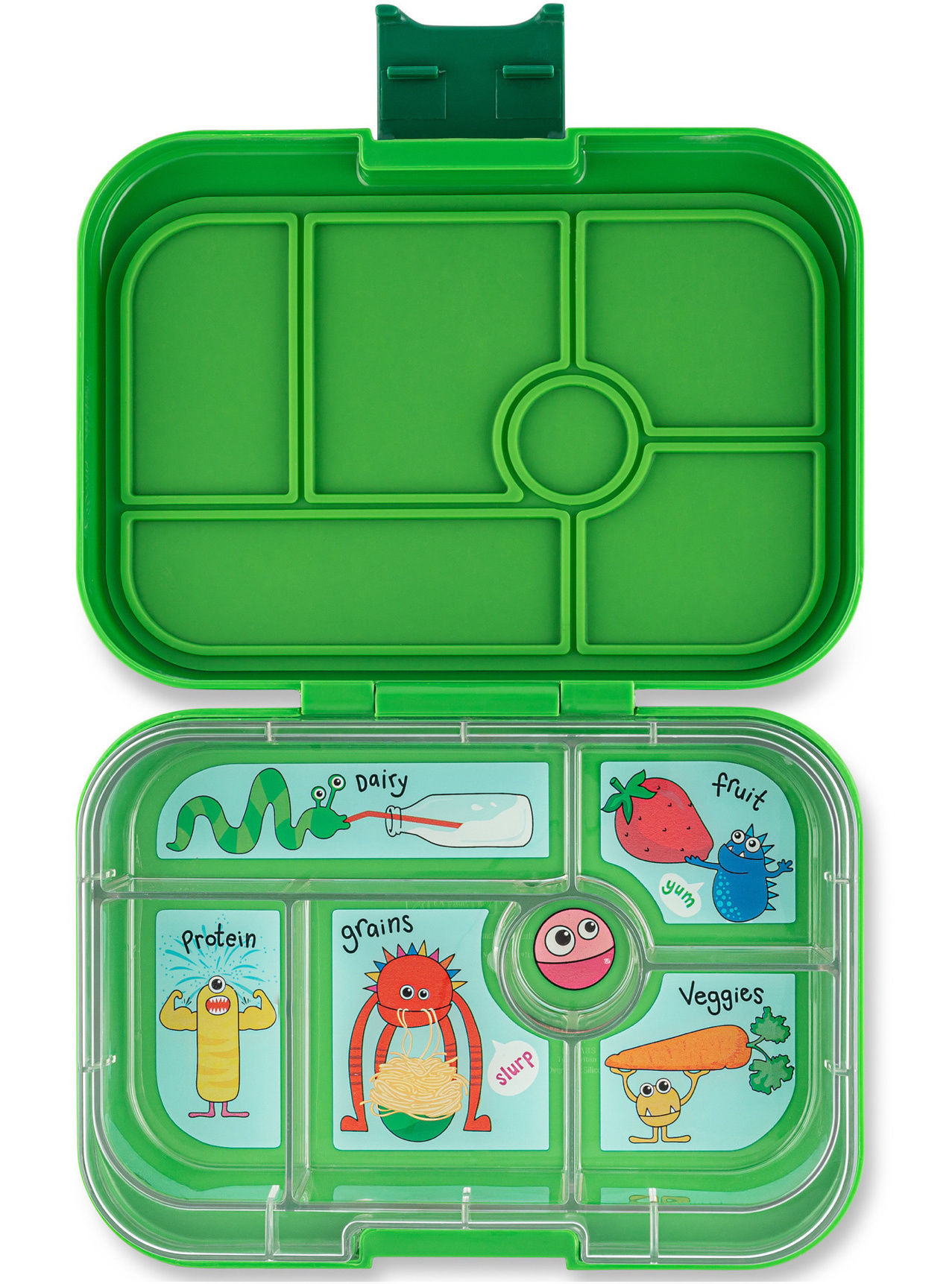Yumbox Original 6-sections | Bamboo Green, Funny Monsters Tray