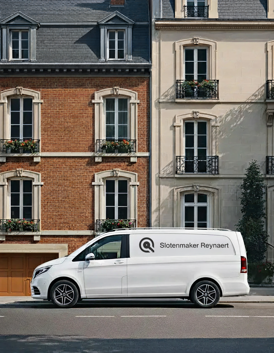 Bedrijfswagen van Slotenmaker Reynaert voor 24/7 spoedhulp bij buitensluiting