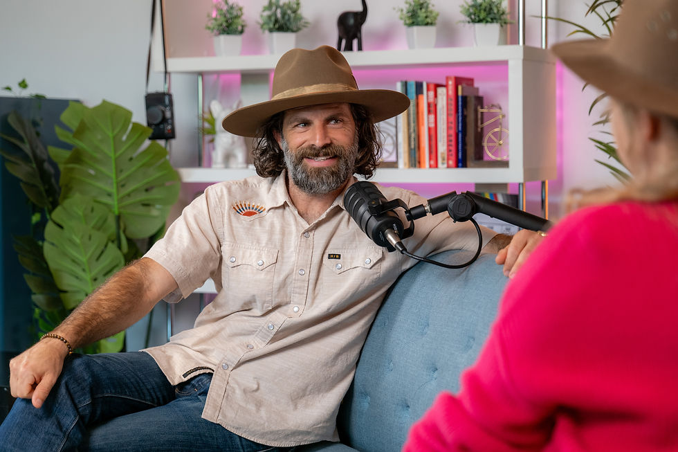 man hosting a podcast