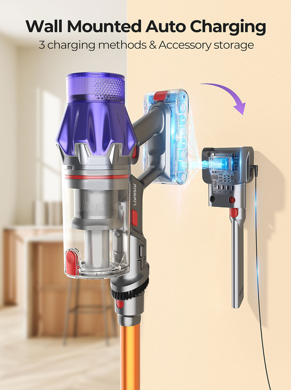 Thumbnail: Laresar V7 500W 50KPA Suction Power Cordless Vacuum Cleaner  Handheld smart Home