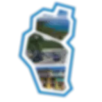 Graphic in the shape of Lake Tahoe with images of the lake, of Tahoe streets, and an affordable housing building.