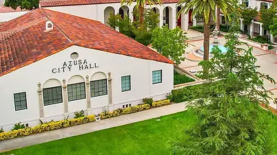 Aerial view of Azusa City Hall.