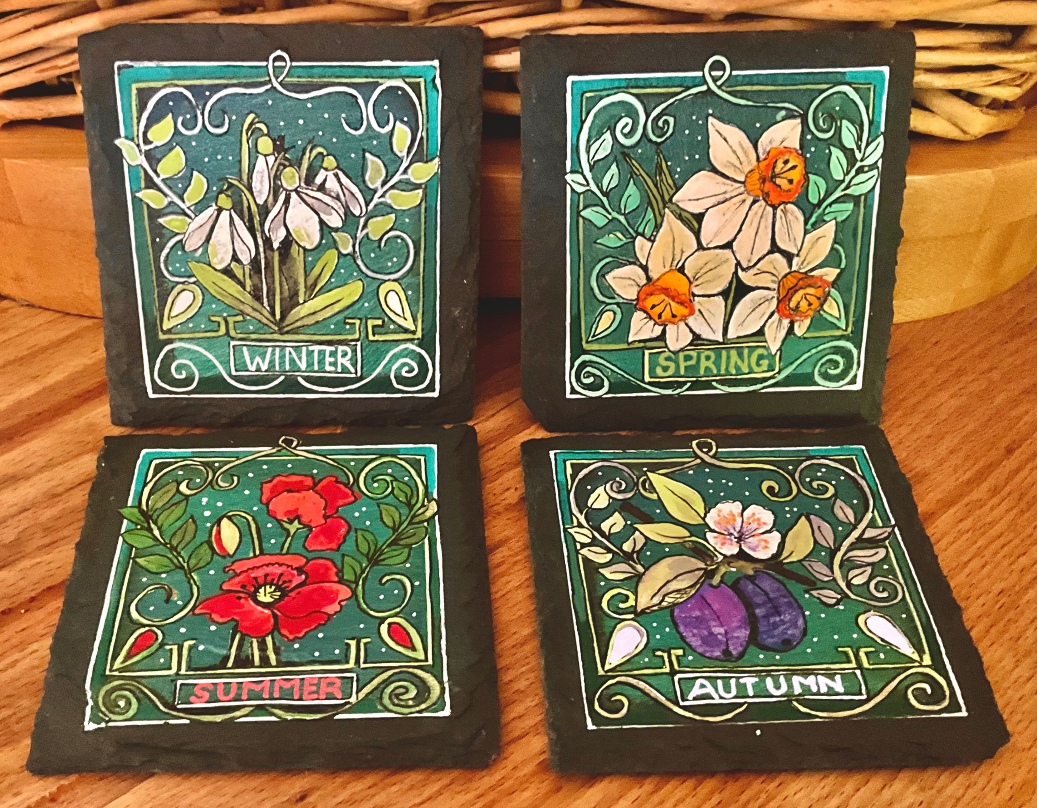 Slate coaster set - four seasons