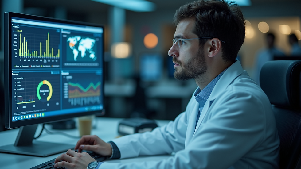 Eye-level view of a data scientist analyzing AI model performance