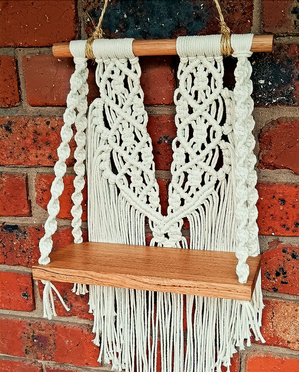 Thumbnail: Small Hardwood Macramé Wall Shelf